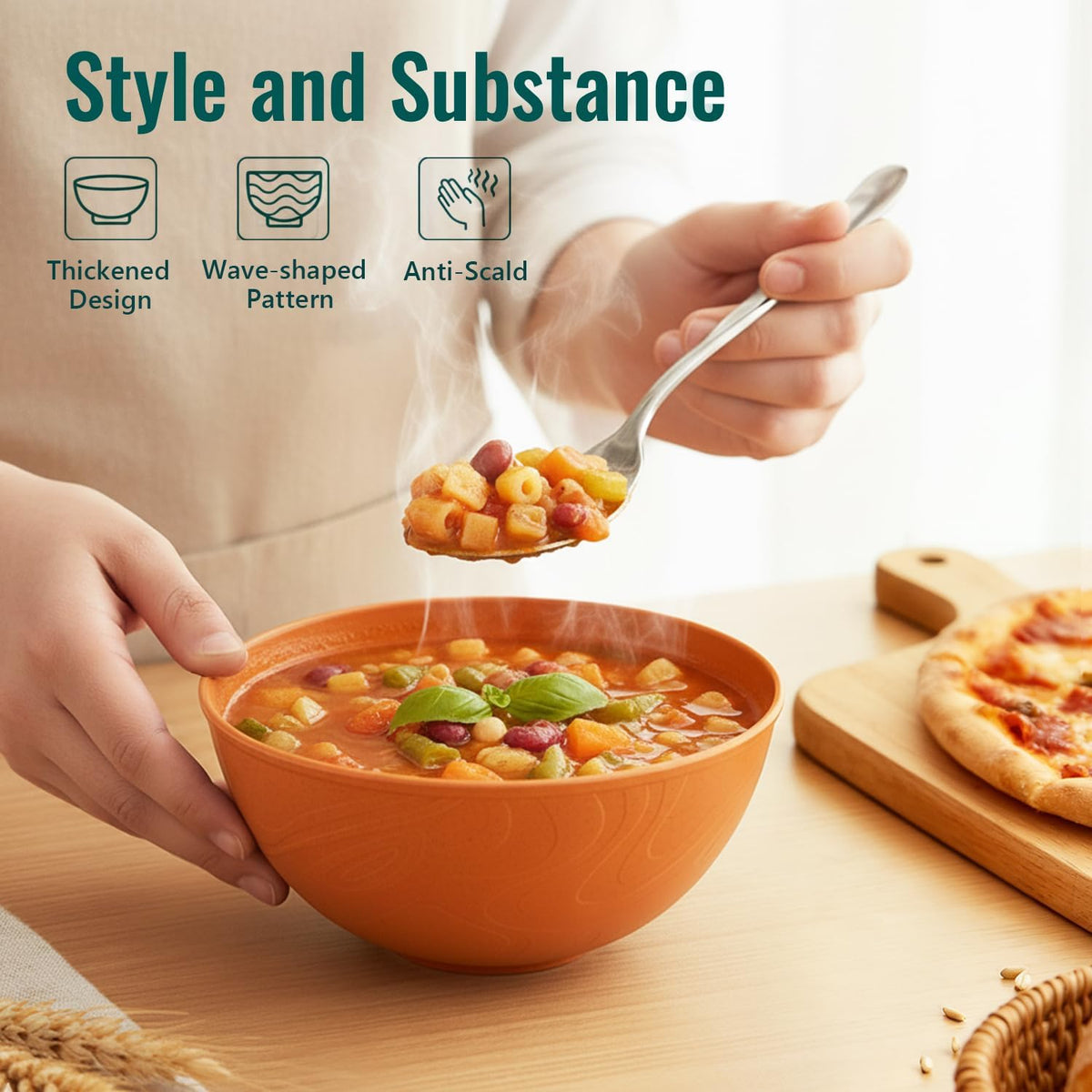 Wheat Straw Bowls 40 OZ, Unbreakable Salad Container for Lunch, Plastic Bowls with Lids, Microwavable Meal Prep Bowls for Cereal, Ramen, Soup, Leftovers - 4 Large Bowls and 4 Lids, Multi