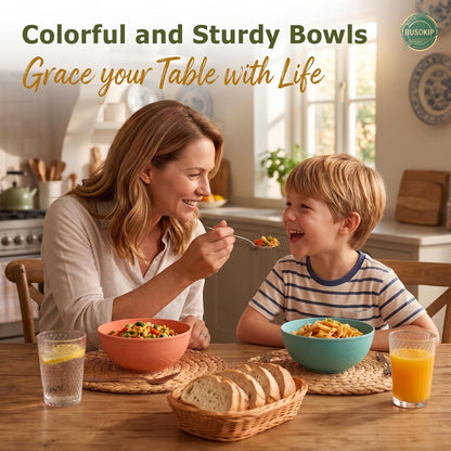 Wheat Straw Bowls 40 OZ, Unbreakable Salad Container for Lunch, Plastic Bowls with Lids, Microwavable Meal Prep Bowls for Cereal, Ramen, Soup, Leftovers - 4 Large Bowls and 4 Lids, Multi
