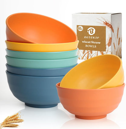 Wheat Straw Bowls 40 OZ, Unbreakable Salad Container for Lunch, Plastic Bowls with Lids, Microwavable Meal Prep Bowls for Cereal, Ramen, Soup, Leftovers - 4 Large Bowls and 4 Lids, Multi