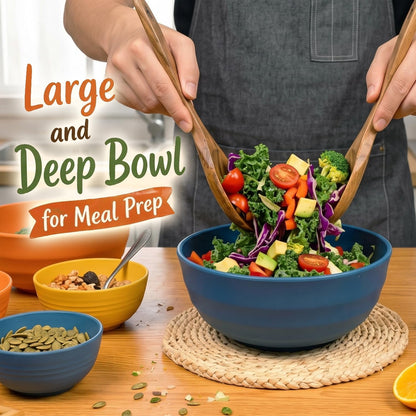 Wheat Straw Bowls 40 OZ, Unbreakable Salad Container for Lunch, Plastic Bowls with Lids, Microwavable Meal Prep Bowls for Cereal, Ramen, Soup, Leftovers - 4 Large Bowls and 4 Lids, Multi