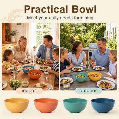 Wheat Straw Bowls 40 OZ, Unbreakable Salad Container for Lunch, Plastic Bowls with Lids, Microwavable Meal Prep Bowls for Cereal, Ramen, Soup, Leftovers - 4 Large Bowls and 4 Lids, Multi