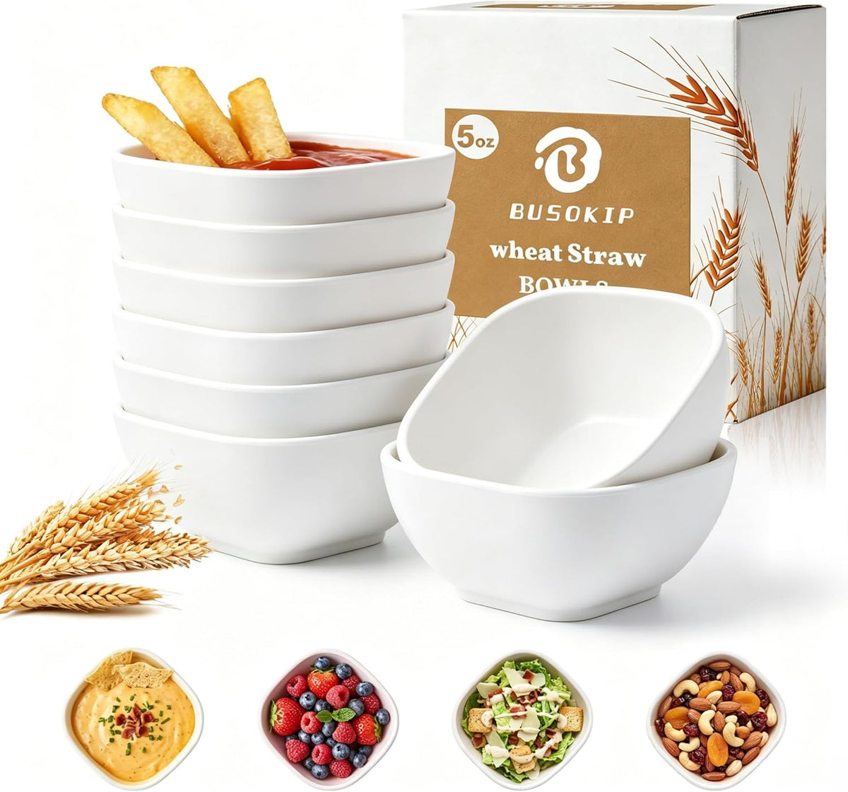 Wheat Straw Bowls 40 OZ, Unbreakable Salad Container for Lunch, Plastic Bowls with Lids, Microwavable Meal Prep Bowls for Cereal, Ramen, Soup, Leftovers - 4 Large Bowls and 4 Lids, Multi