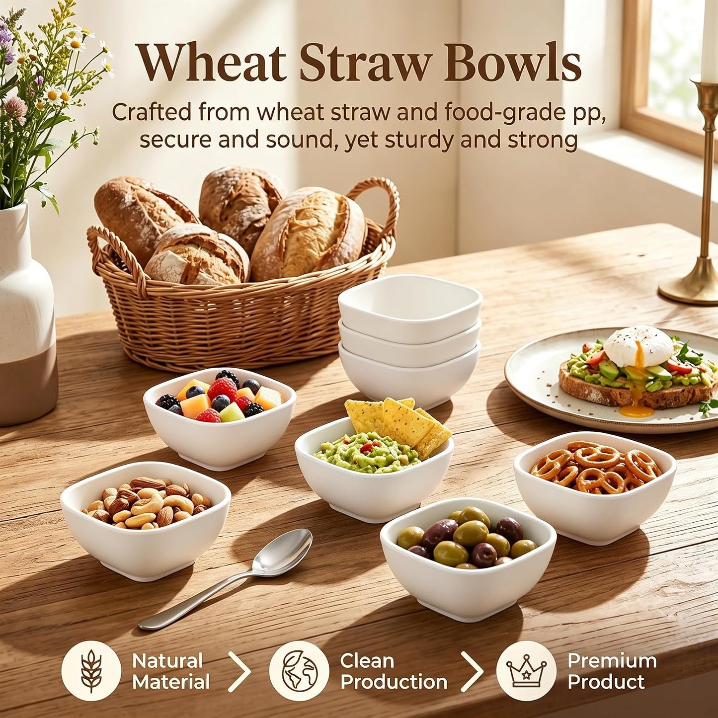 Wheat Straw Bowls 40 OZ, Unbreakable Salad Container for Lunch, Plastic Bowls with Lids, Microwavable Meal Prep Bowls for Cereal, Ramen, Soup, Leftovers - 4 Large Bowls and 4 Lids, Multi