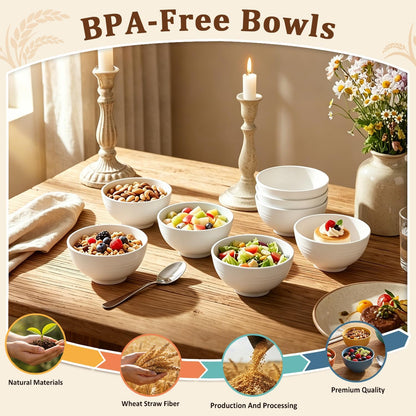 Wheat Straw Bowls 40 OZ, Unbreakable Salad Container for Lunch, Plastic Bowls with Lids, Microwavable Meal Prep Bowls for Cereal, Ramen, Soup, Leftovers - 4 Large Bowls and 4 Lids, Multi