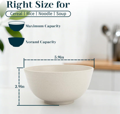 Wheat Straw Bowls 40 OZ, Unbreakable Salad Container for Lunch, Plastic Bowls with Lids, Microwavable Meal Prep Bowls for Cereal, Ramen, Soup, Leftovers - 4 Large Bowls and 4 Lids, Multi