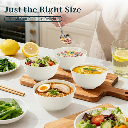 Wheat Straw Bowls 40 OZ, Unbreakable Salad Container for Lunch, Plastic Bowls with Lids, Microwavable Meal Prep Bowls for Cereal, Ramen, Soup, Leftovers - 4 Large Bowls and 4 Lids, Multi