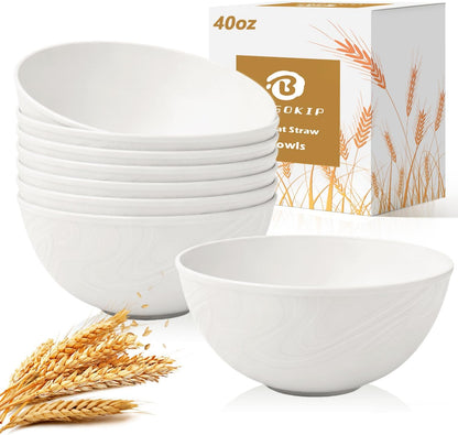 Wheat Straw Bowls 40 OZ, Unbreakable Salad Container for Lunch, Plastic Bowls with Lids, Microwavable Meal Prep Bowls for Cereal, Ramen, Soup, Leftovers - 4 Large Bowls and 4 Lids, Multi