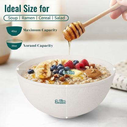 Wheat Straw Bowls 40 OZ, Unbreakable Salad Container for Lunch, Plastic Bowls with Lids, Microwavable Meal Prep Bowls for Cereal, Ramen, Soup, Leftovers - 4 Large Bowls and 4 Lids, Multi