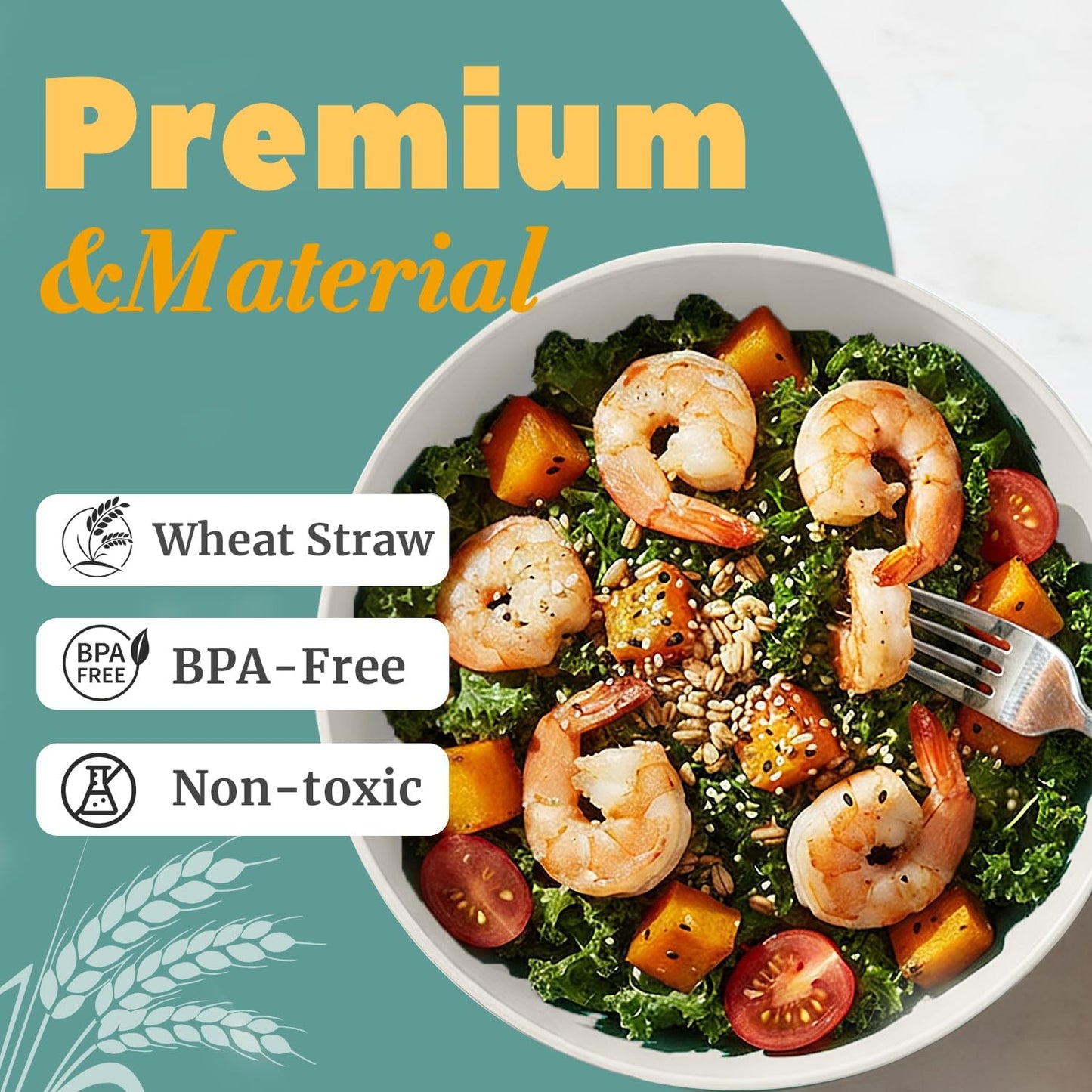 Wheat Straw Bowls 40 OZ, Unbreakable Salad Container for Lunch, Plastic Bowls with Lids, Microwavable Meal Prep Bowls for Cereal, Ramen, Soup, Leftovers - 4 Large Bowls and 4 Lids, Multi
