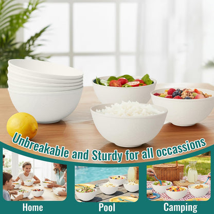 Wheat Straw Bowls 40 OZ, Unbreakable Salad Container for Lunch, Plastic Bowls with Lids, Microwavable Meal Prep Bowls for Cereal, Ramen, Soup, Leftovers - 4 Large Bowls and 4 Lids, Multi