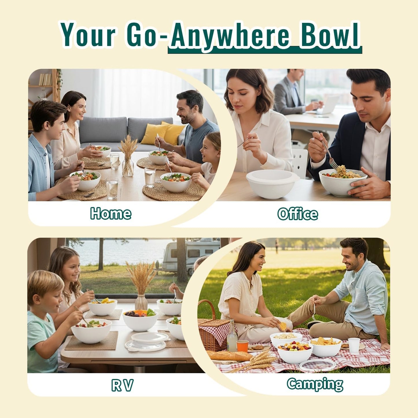 Wheat Straw Bowls 40 OZ, Unbreakable Salad Container for Lunch, Plastic Bowls with Lids, Microwavable Meal Prep Bowls for Cereal, Ramen, Soup, Leftovers - 4 Large Bowls and 4 Lids, Multi