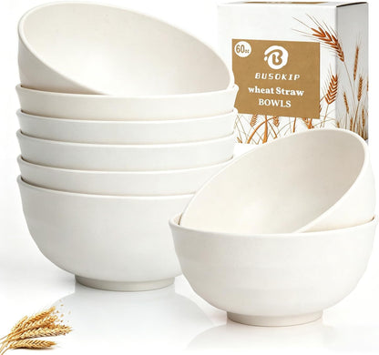 Wheat Straw Bowls 40 OZ, Unbreakable Salad Container for Lunch, Plastic Bowls with Lids, Microwavable Meal Prep Bowls for Cereal, Ramen, Soup, Leftovers - 4 Large Bowls and 4 Lids, Multi
