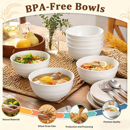 Wheat Straw Bowls 40 OZ, Unbreakable Salad Container for Lunch, Plastic Bowls with Lids, Microwavable Meal Prep Bowls for Cereal, Ramen, Soup, Leftovers - 4 Large Bowls and 4 Lids, Multi