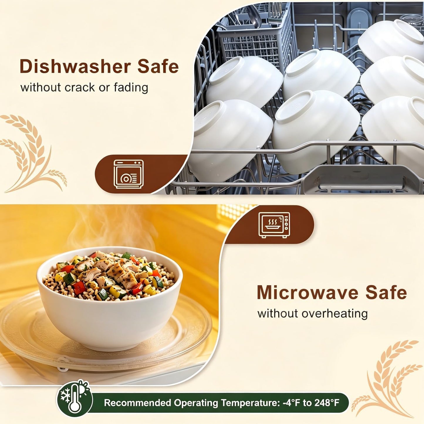 Wheat Straw Bowls 40 OZ, Unbreakable Salad Container for Lunch, Plastic Bowls with Lids, Microwavable Meal Prep Bowls for Cereal, Ramen, Soup, Leftovers - 4 Large Bowls and 4 Lids, Multi