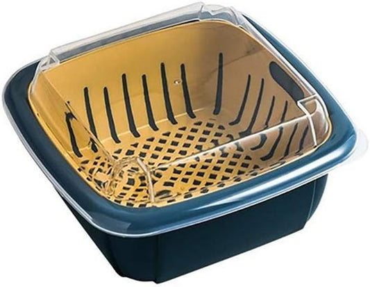 Colander Set with Strainer Bowl, Kitchen Colander with Lid Household Double Layer Fruit Washing Basket Multifunction Storage Containers for Fruits Vegetable (Blue)