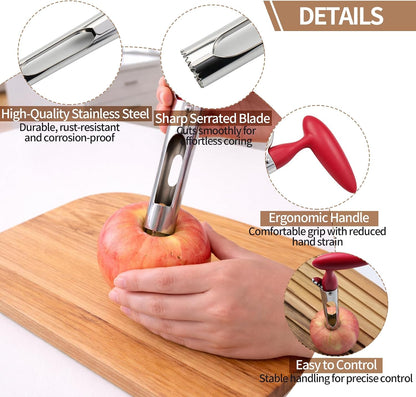 Apple Corer Tool, Ultra Sharp Serrated Blade, 304 Stainless Steel Apple Core Remover with Ergonomic Handle, Easy to Use & Clean, Dishwasher Safe for Apples, Pears & Baking – Red