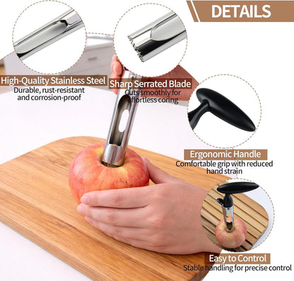 Apple Corer Tool, Ultra Sharp Serrated Blade, 304 Stainless Steel Apple Core Remover with Ergonomic Handle, Easy to Use & Clean, Dishwasher Safe for Apples, Pears & Baking – Red
