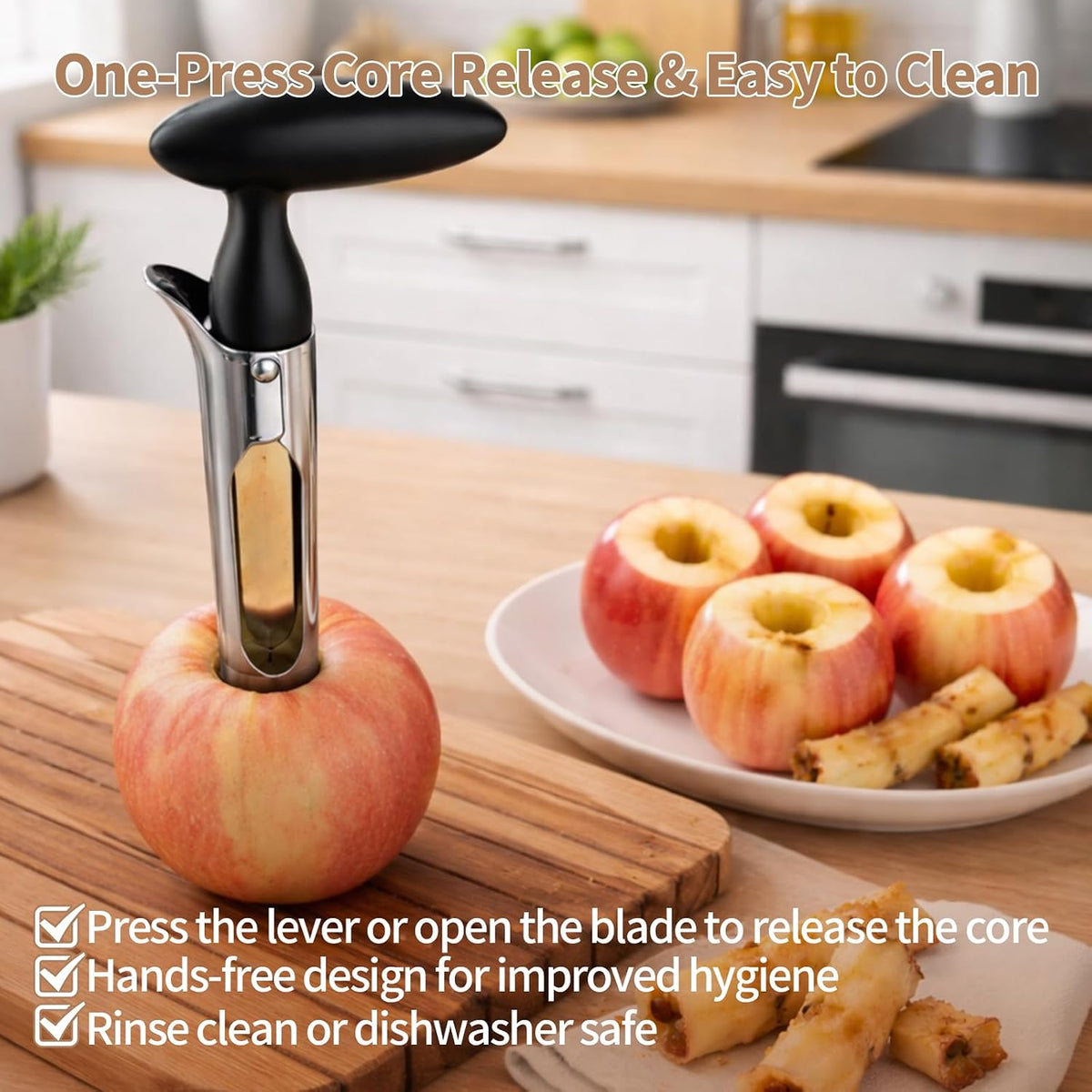 Apple Corer Tool, Ultra Sharp Serrated Blade, 304 Stainless Steel Apple Core Remover with Ergonomic Handle, Easy to Use & Clean, Dishwasher Safe for Apples, Pears & Baking – Red