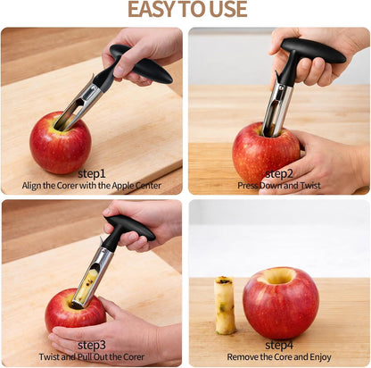 Apple Corer Tool, Ultra Sharp Serrated Blade, 304 Stainless Steel Apple Core Remover with Ergonomic Handle, Easy to Use & Clean, Dishwasher Safe for Apples, Pears & Baking – Red