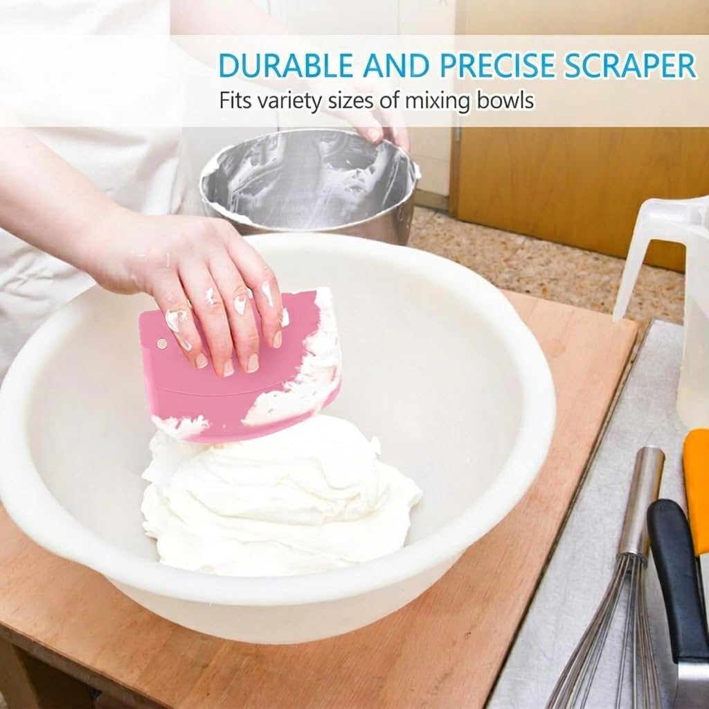Bowl Scraper Spatula Multipurpose dough Scraper 2PCS, Flexible Plastic Kitchen Pastry Cutter Tool, Food Scrappers for Bread Dough Baking Cake Fondant Icing.