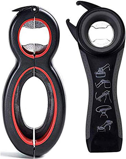 Bottle Opener Set,2Pcs Inclinding 5-in-1 and 6-in-1, Can, Soda, and Jar Openers, Twist Off Lid – Jar Opener for Seniors and Arthritic Hands (Gray Black)