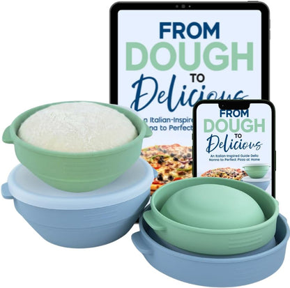 Pizza Dough Proofing Containers with Lids – 4-Pack Silicone Stackable Boxes for Pizza Dough Balls – Airtight, BPA-Free Rising Buckets – Microwave & Freezer Safe Storage Set