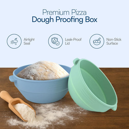 Pizza Dough Proofing Containers with Lids – 4-Pack Silicone Stackable Boxes for Pizza Dough Balls – Airtight, BPA-Free Rising Buckets – Microwave & Freezer Safe Storage Set