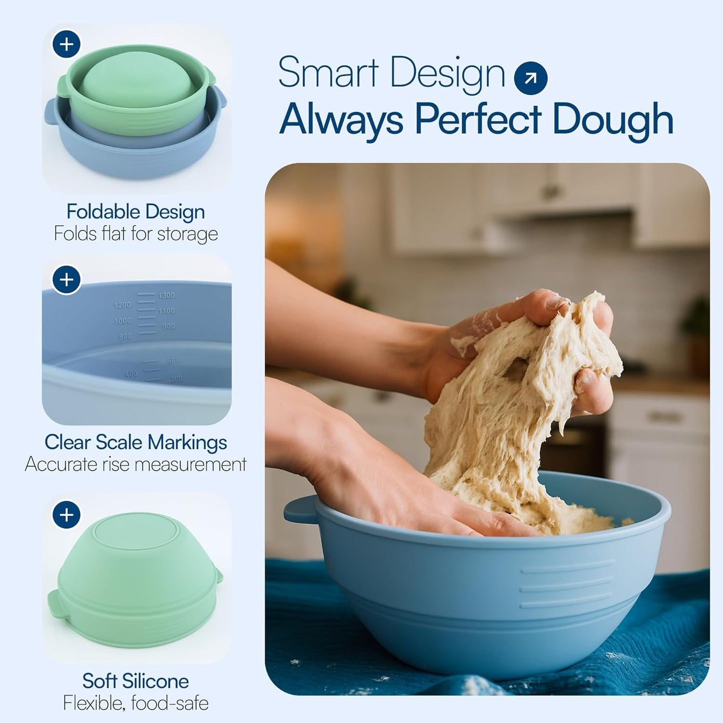 Pizza Dough Proofing Containers with Lids – 4-Pack Silicone Stackable Boxes for Pizza Dough Balls – Airtight, BPA-Free Rising Buckets – Microwave & Freezer Safe Storage Set