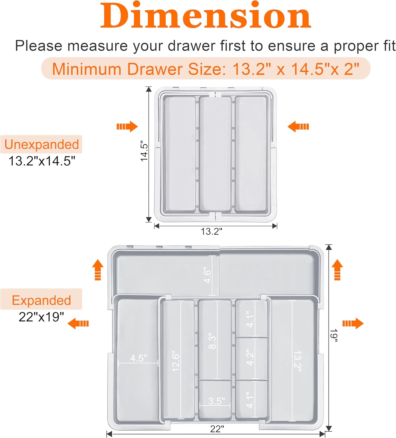 Large Utensil Drawer Organizer Expandable Silverware Organizer for Kitchen Drawer Adjustable Cooking Utensil Holder Cutlery Flatware Tray Spatula Tools Gadgets Storage Dividers Plastic Black