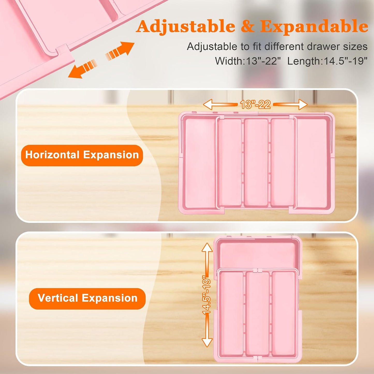 Large Utensil Drawer Organizer Expandable Silverware Organizer for Kitchen Drawer Adjustable Cooking Utensil Holder Cutlery Flatware Tray Spatula Tools Gadgets Storage Dividers Plastic Black