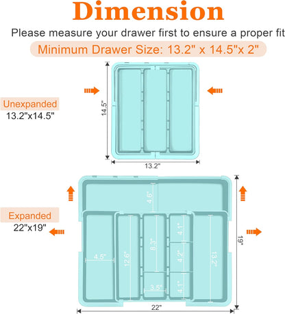 Large Utensil Drawer Organizer Expandable Silverware Organizer for Kitchen Drawer Adjustable Cooking Utensil Holder Cutlery Flatware Tray Spatula Tools Gadgets Storage Dividers Plastic Black