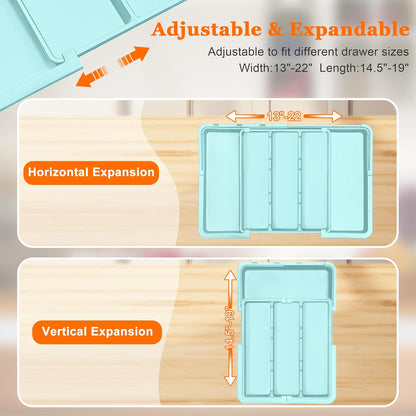 Large Utensil Drawer Organizer Expandable Silverware Organizer for Kitchen Drawer Adjustable Cooking Utensil Holder Cutlery Flatware Tray Spatula Tools Gadgets Storage Dividers Plastic Black