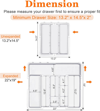 Large Utensil Drawer Organizer Expandable Silverware Organizer for Kitchen Drawer Adjustable Cooking Utensil Holder Cutlery Flatware Tray Spatula Tools Gadgets Storage Dividers Plastic Black