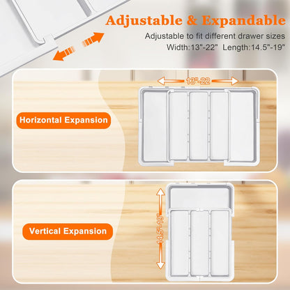 Large Utensil Drawer Organizer Expandable Silverware Organizer for Kitchen Drawer Adjustable Cooking Utensil Holder Cutlery Flatware Tray Spatula Tools Gadgets Storage Dividers Plastic Black