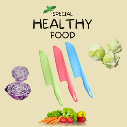 Professional Lettuce Knife, 11" Serrated Salad Cutter for Veggies, Fruit, Bread, Cake, Salad, Plastic Kitchen Nylon Knife for Cooking and Cutting to Prevent Turning Brown, Green