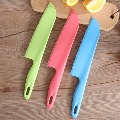 Professional Lettuce Knife, 11" Serrated Salad Cutter for Veggies, Fruit, Bread, Cake, Salad, Plastic Kitchen Nylon Knife for Cooking and Cutting to Prevent Turning Brown, Green