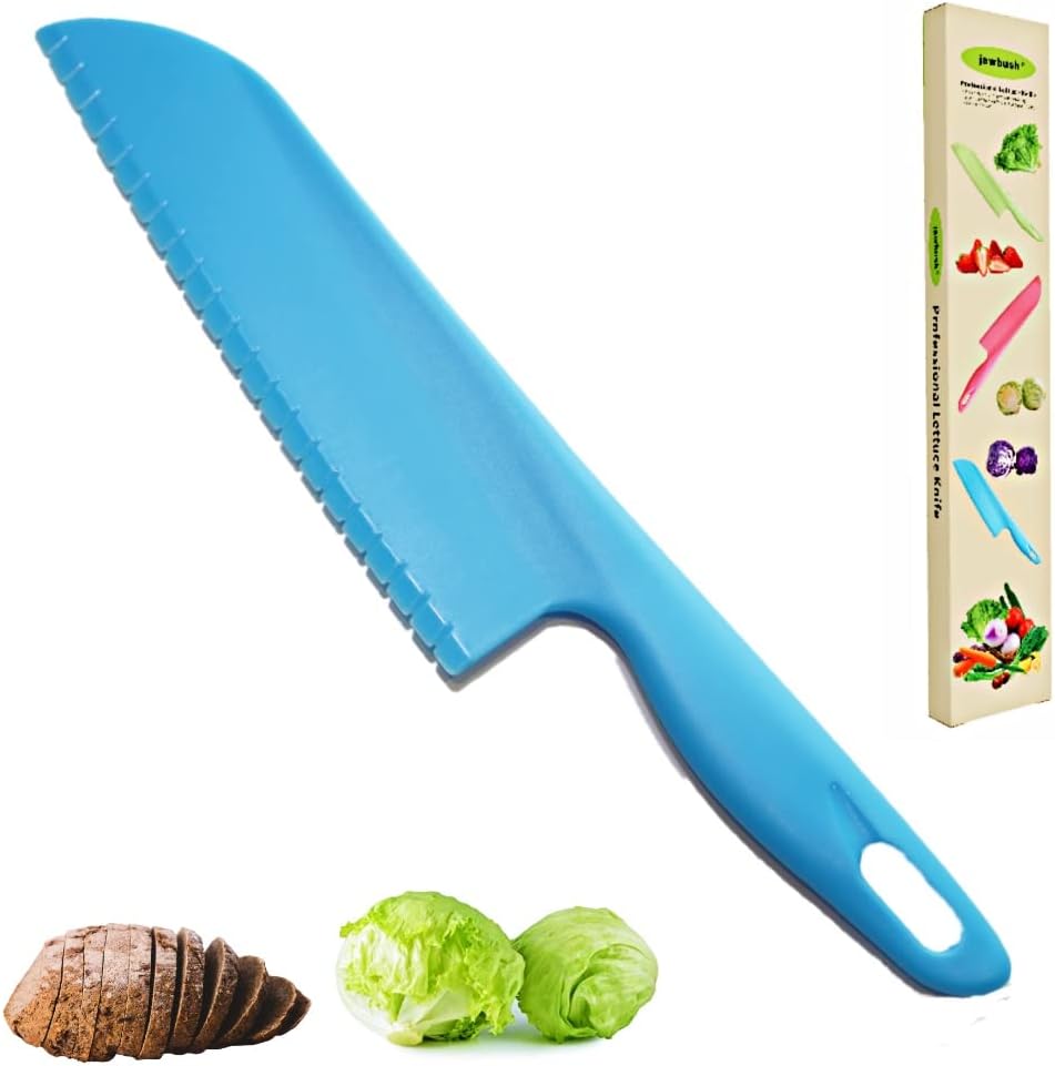 Professional Lettuce Knife, 11" Serrated Salad Cutter for Veggies, Fruit, Bread, Cake, Salad, Plastic Kitchen Nylon Knife for Cooking and Cutting to Prevent Turning Brown, Green