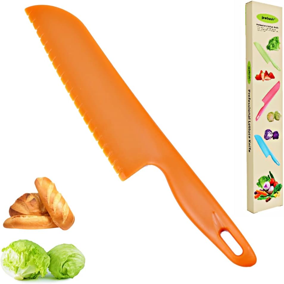 Professional Lettuce Knife, 11" Serrated Salad Cutter for Veggies, Fruit, Bread, Cake, Salad, Plastic Kitchen Nylon Knife for Cooking and Cutting to Prevent Turning Brown, Green