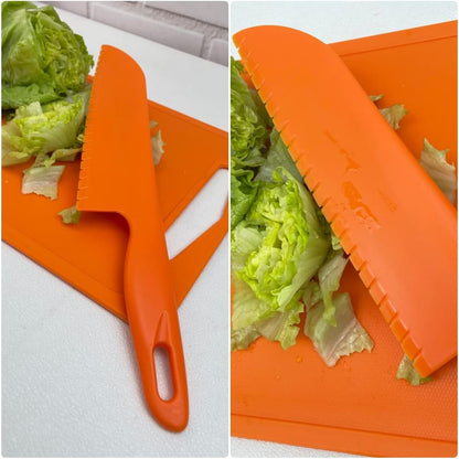 Professional Lettuce Knife, 11" Serrated Salad Cutter for Veggies, Fruit, Bread, Cake, Salad, Plastic Kitchen Nylon Knife for Cooking and Cutting to Prevent Turning Brown, Green