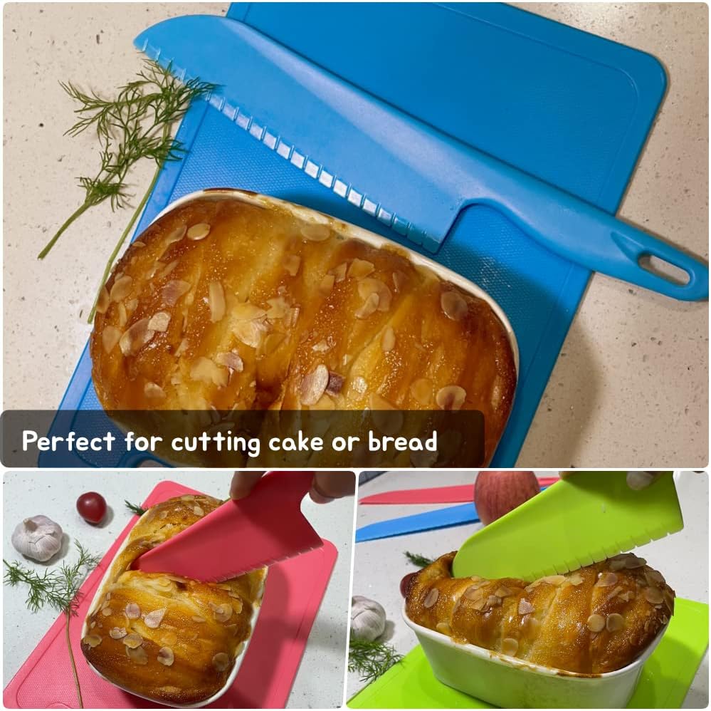 Professional Lettuce Knife, 11" Serrated Salad Cutter for Veggies, Fruit, Bread, Cake, Salad, Plastic Kitchen Nylon Knife for Cooking and Cutting to Prevent Turning Brown, Green