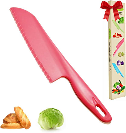 Professional Lettuce Knife, 11" Serrated Salad Cutter for Veggies, Fruit, Bread, Cake, Salad, Plastic Kitchen Nylon Knife for Cooking and Cutting to Prevent Turning Brown, Green