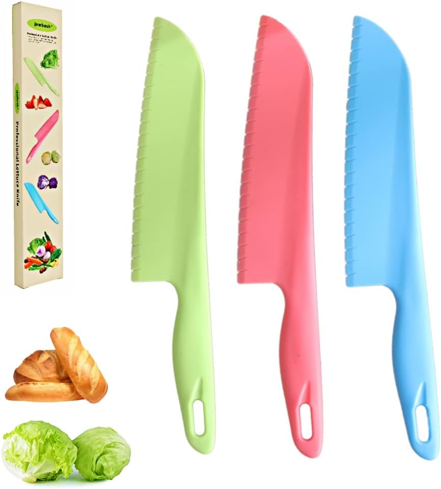 Professional Lettuce Knife, 11" Serrated Salad Cutter for Veggies, Fruit, Bread, Cake, Salad, Plastic Kitchen Nylon Knife for Cooking and Cutting to Prevent Turning Brown, Green