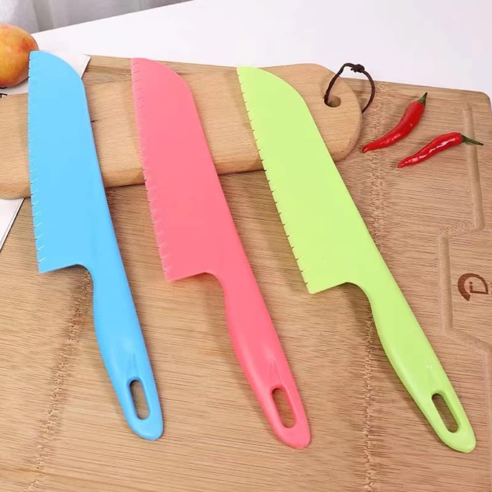Professional Lettuce Knife, 11" Serrated Salad Cutter for Veggies, Fruit, Bread, Cake, Salad, Plastic Kitchen Nylon Knife for Cooking and Cutting to Prevent Turning Brown, Green