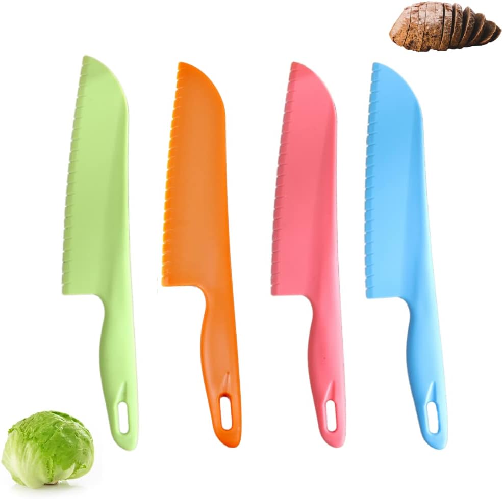 Professional Lettuce Knife, 11" Serrated Salad Cutter for Veggies, Fruit, Bread, Cake, Salad, Plastic Kitchen Nylon Knife for Cooking and Cutting to Prevent Turning Brown, Green