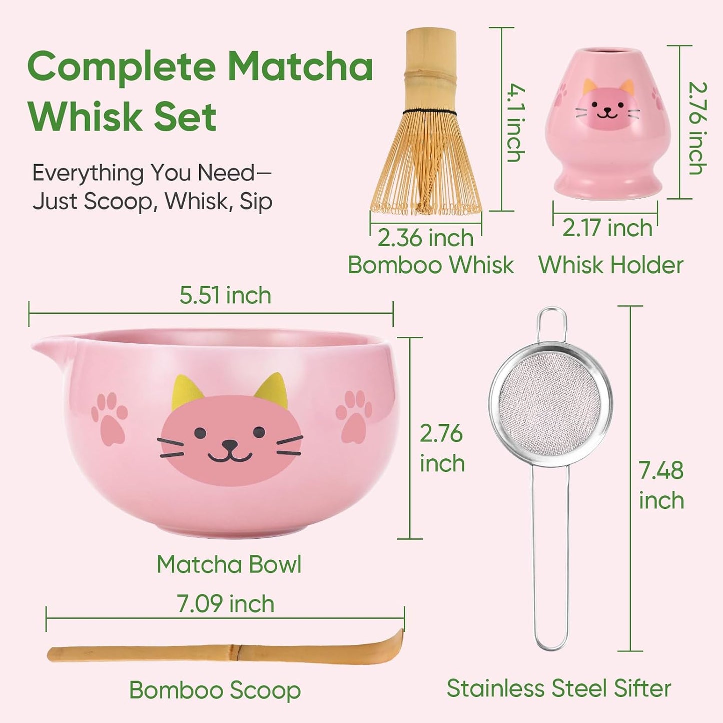 Matcha Whisk Set, 5Pcs Ceramic Matcha Set Includes Matcha Bowl, Matcha Whisk and Holder, Bamboo Scoop and Sifter, Ideal Matcha Bowl Set for Authentic Matcha Tea Experience