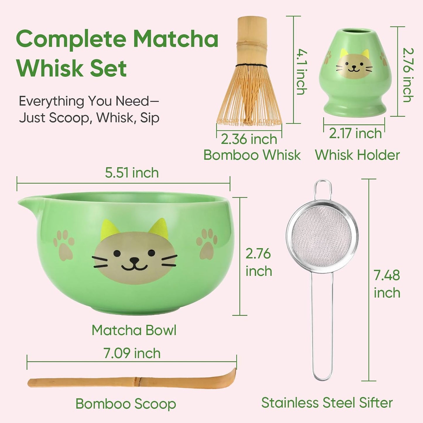 Matcha Whisk Set, 5Pcs Ceramic Matcha Set Includes Matcha Bowl, Matcha Whisk and Holder, Bamboo Scoop and Sifter, Ideal Matcha Bowl Set for Authentic Matcha Tea Experience
