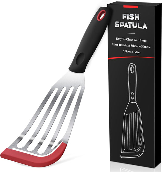 Fish Spatula, Heat Resistant Silicone Edge for Nonstick Cookware