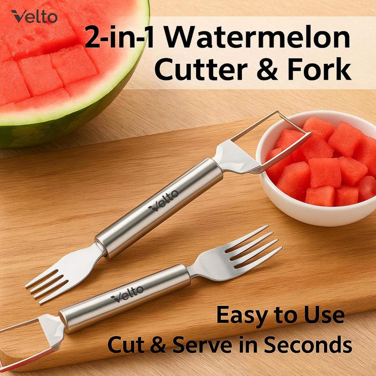 Pineapple Corer and Slicer, Watermelon Slicer, Cube Cutter & Fruit Fork Set