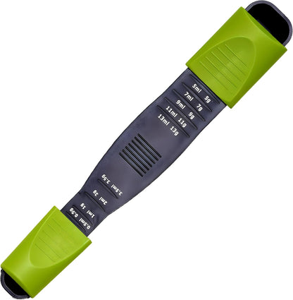 Adjustable Measuring Spoon, 9-in-1 Teaspoon & Tablespoon, Sliding | Dry & Liquid, 1/8 TSP to 1 TBSP, Double-Ended, Dishwasher Safe, Food-Grade Plastic - Performore, Black & Green