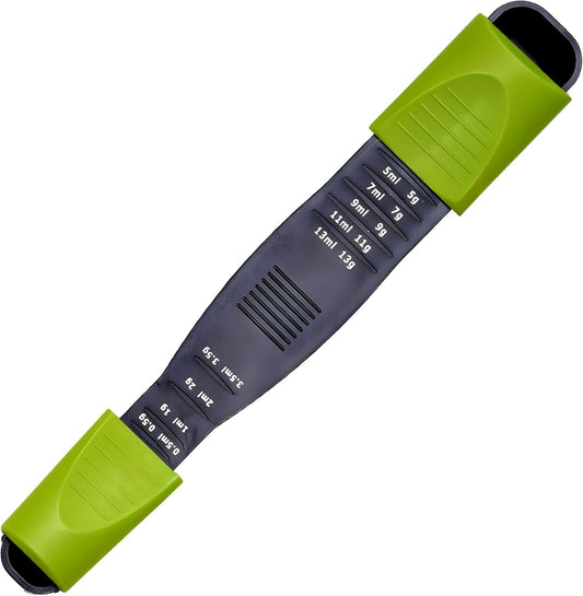 Adjustable Measuring Spoon, 9-in-1 Teaspoon & Tablespoon, Sliding | Dry & Liquid, 1/8 TSP to 1 TBSP, Double-Ended, Dishwasher Safe, Food-Grade Plastic - Performore, Black & Green